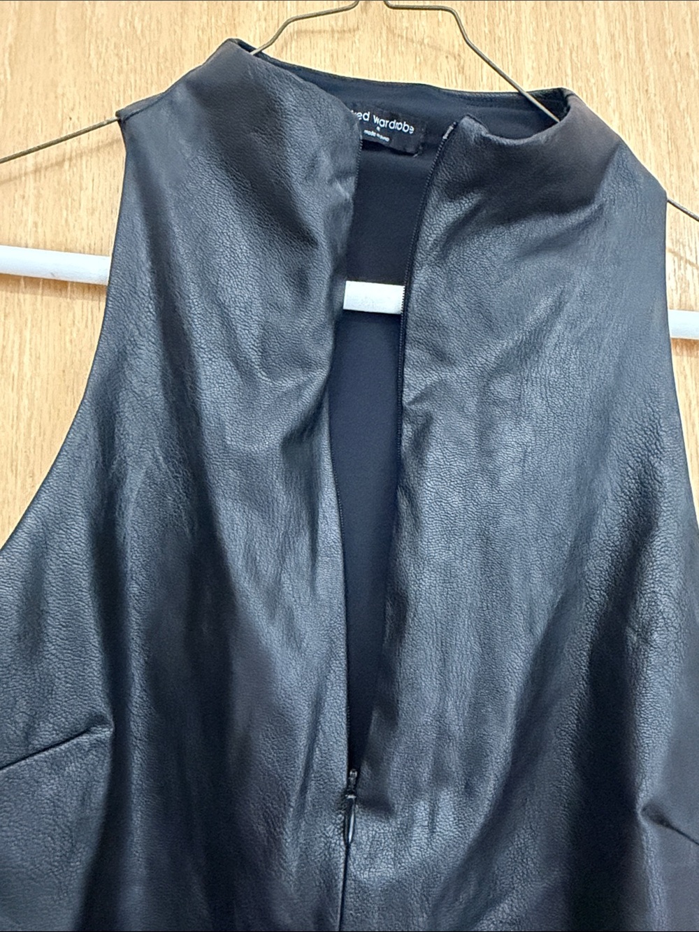 naked wardrobe Black Faux Leather Sleeveless Zip-Front Bodysuit - Picture 3 of 4